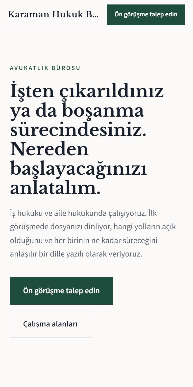 Avukatlık Bürosu şablonunun telefonda görünümü