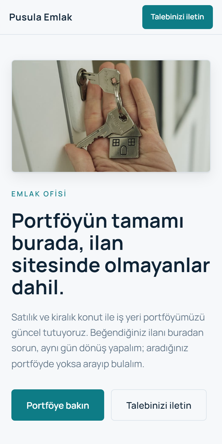 Emlak Ofisi şablonunun telefonda görünümü